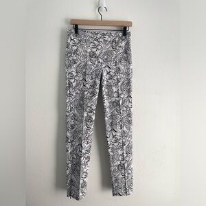Joseph Ribkoff black & white graphic floral print pull on pant ankle zipper | 6